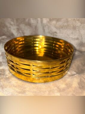 Ralph Lauren Home Gold Tone Brass Woven Luxury Trinket Catchall Bowl Vanity Tray
